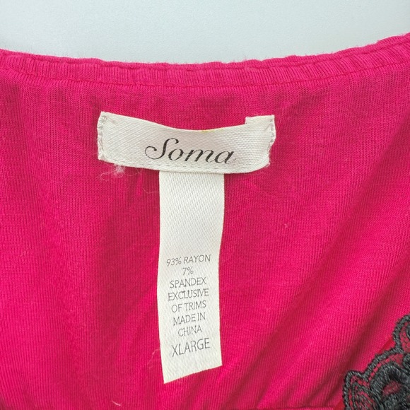 Soma Romper Pink Black Lace Trim Sleeveless Lingerie Sleepwear XLarge XL - Picture 4 of 8